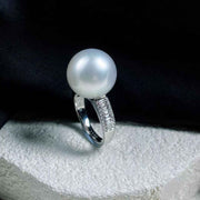 South Sea White Pearl Diamond Ring 14.8mm 18K White Gold - Jiaxyk